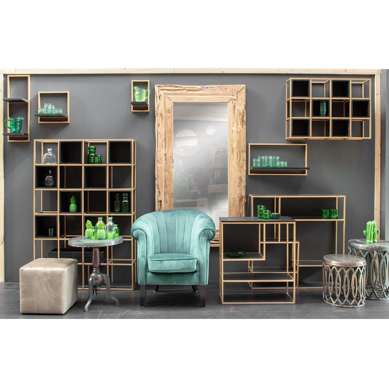 Jack & Alice Étagère Harbin I - Acacia massif - Acacia noir / Doré – Image 2