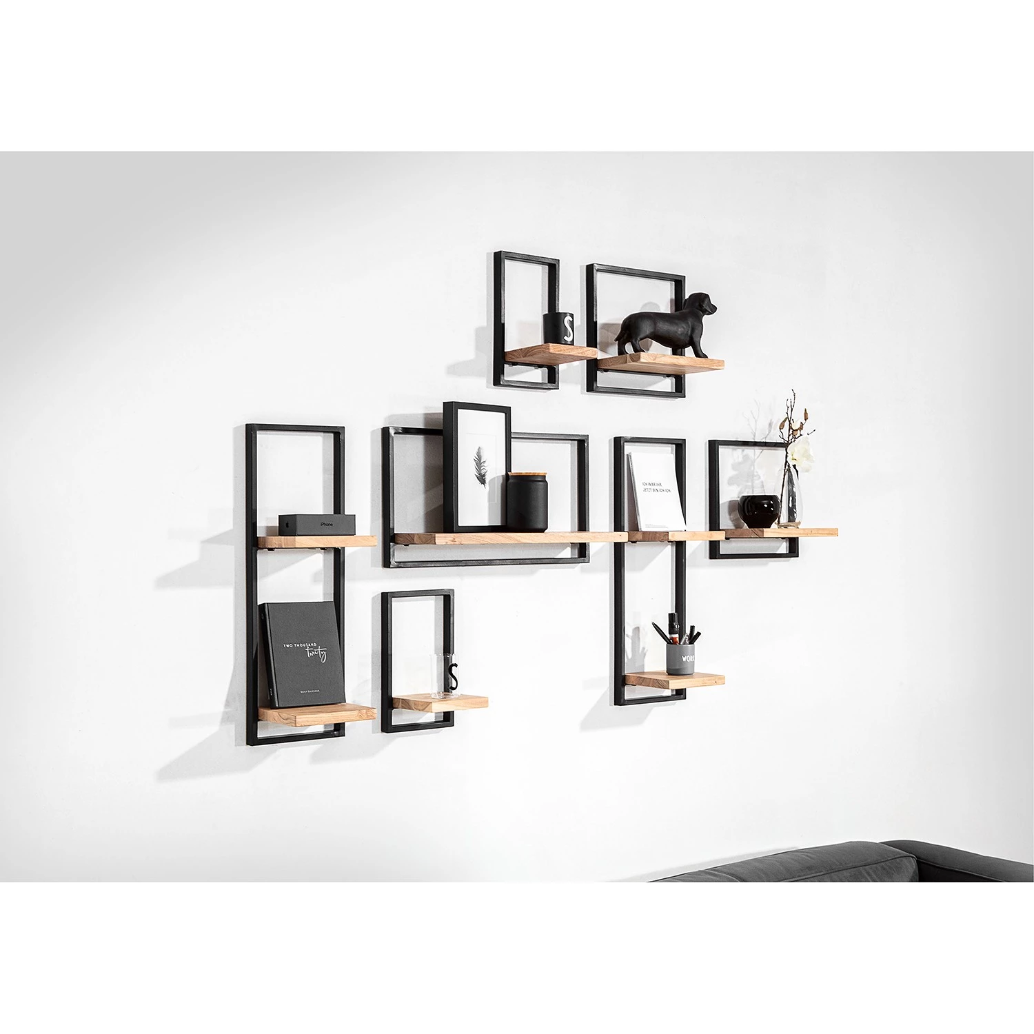 Red Living Étagère Mello III - Acacia massif - Acacia naturel / Noir - Largeur : 35 cm – Image 5