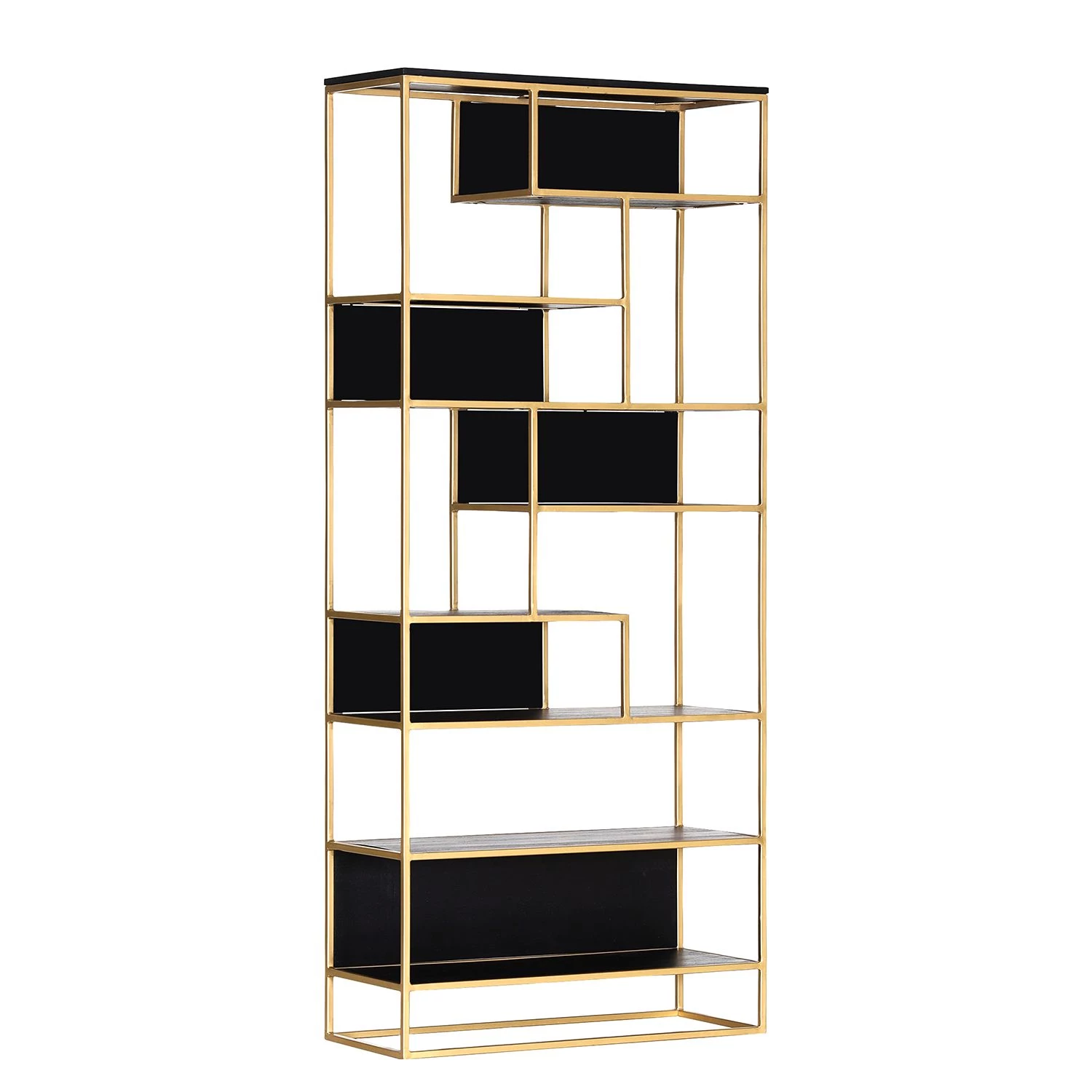 Jack & Alice Étagère Harbin - Acacia massif - Acacia noir / Doré