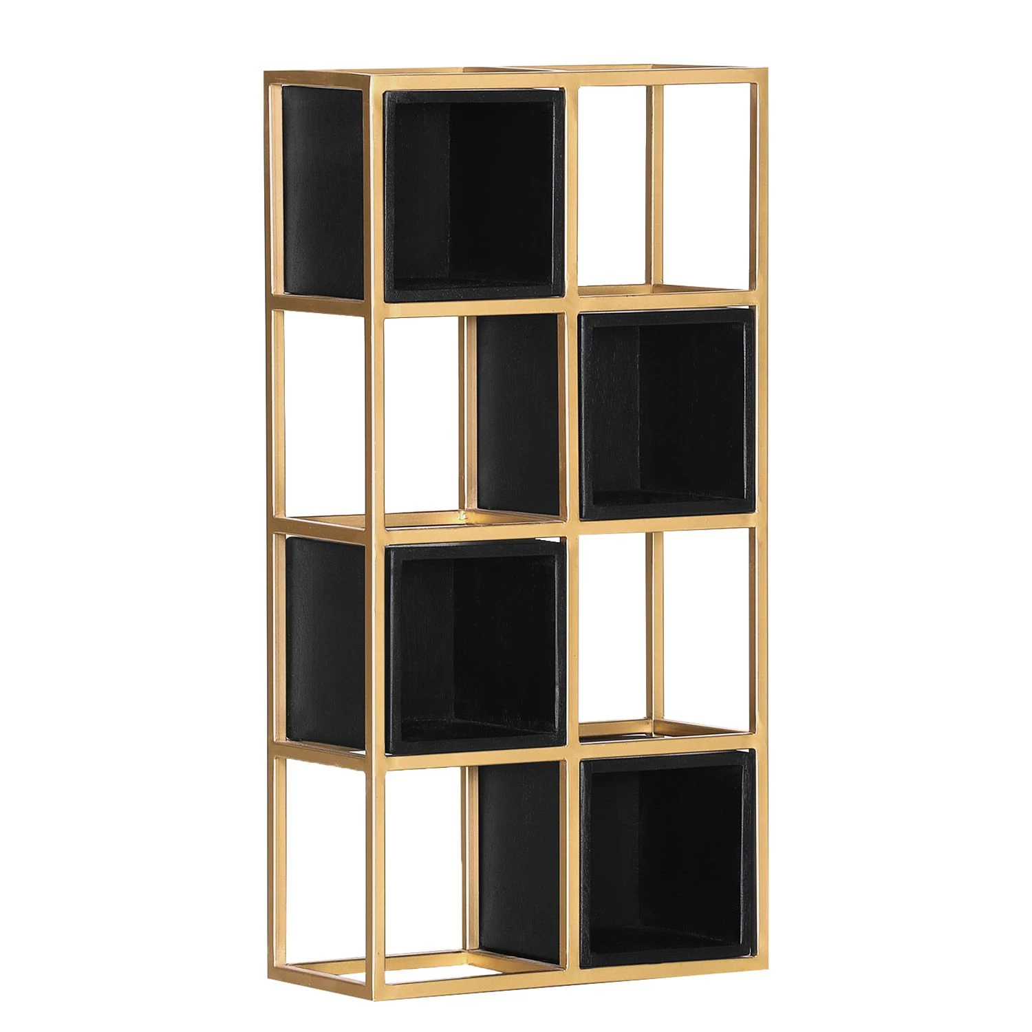 Jack & Alice Étagère Harbin V - Acacia massif - Acacia noir / Doré - Largeur : 45 cm