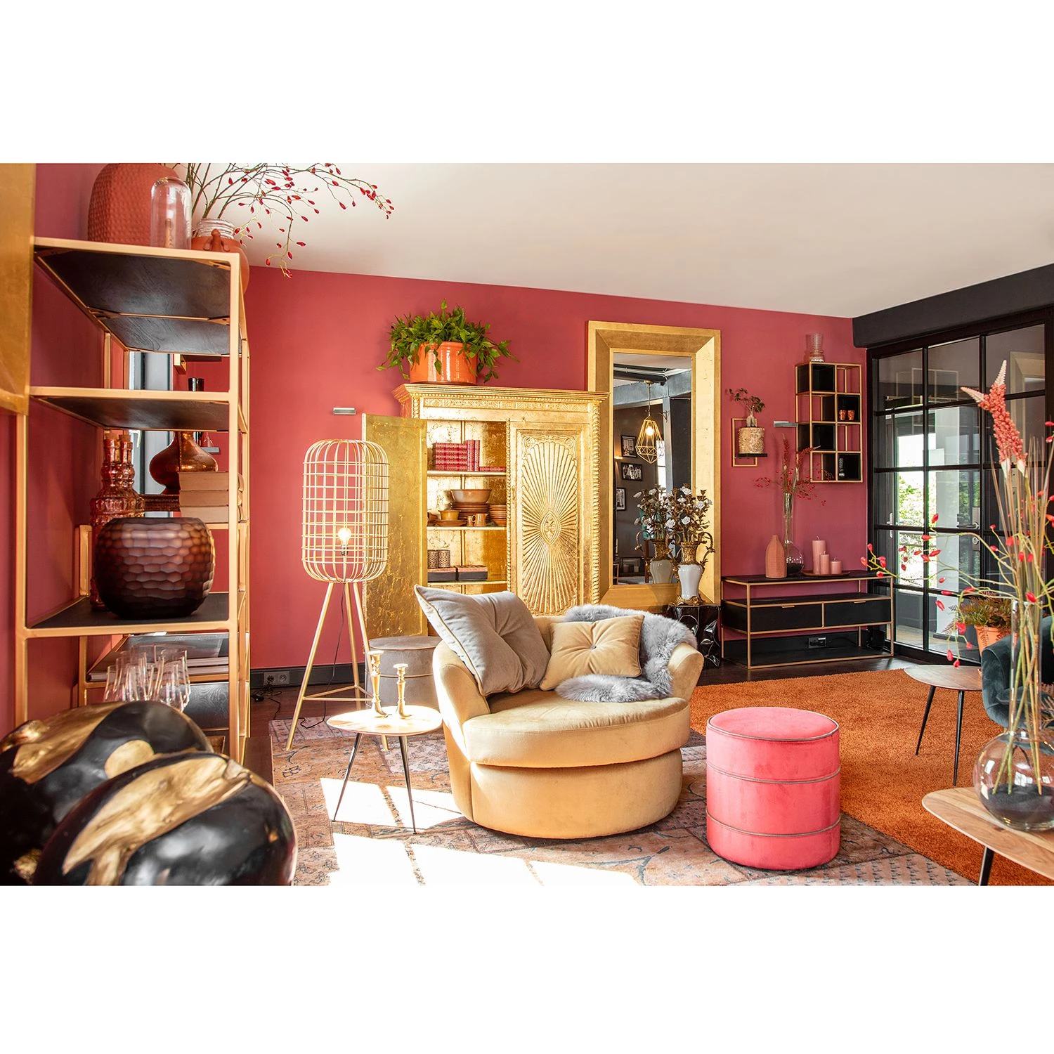 Jack & Alice Étagère Harbin V - Acacia massif - Acacia noir / Doré - Largeur : 45 cm – Image 3