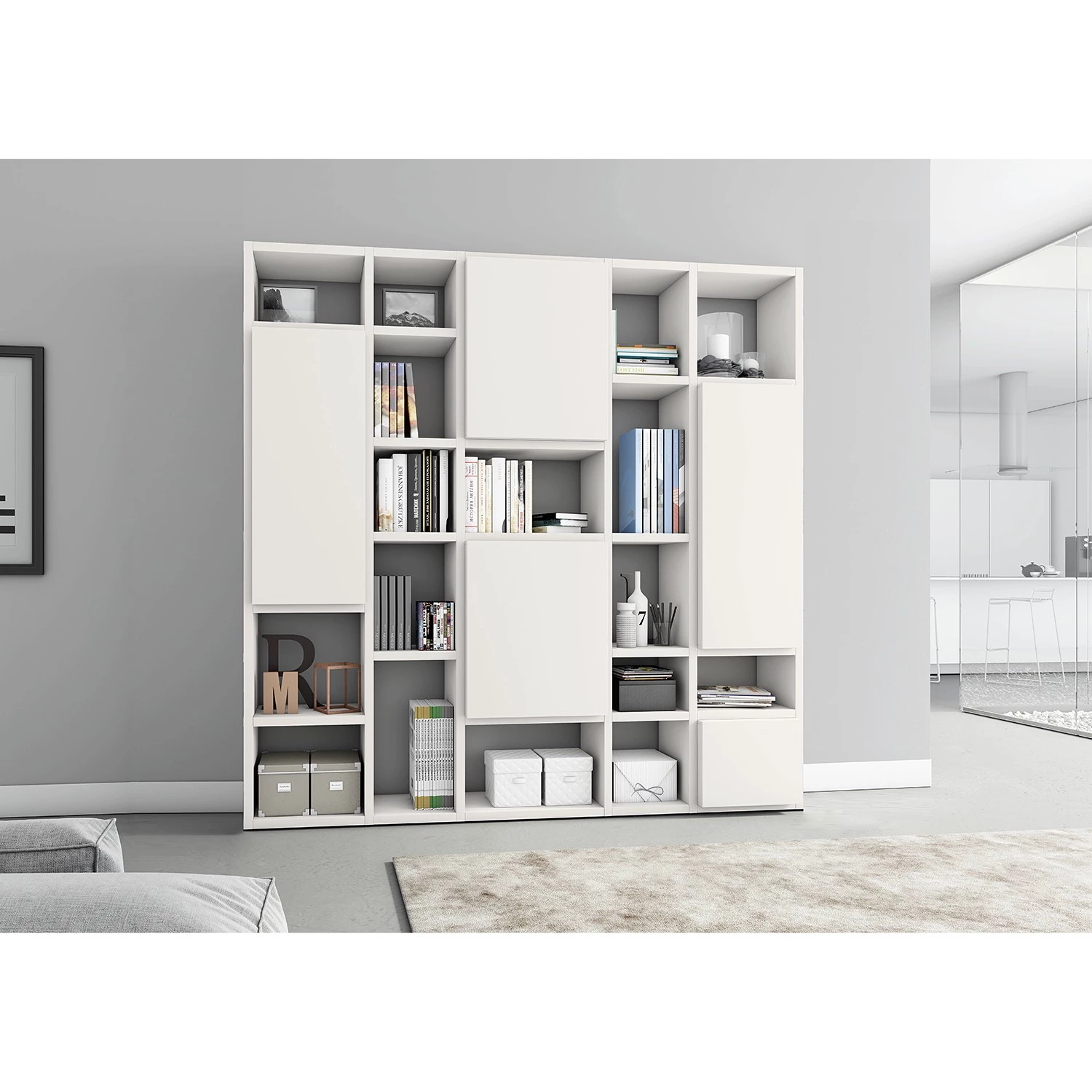 Loftscape Bibliothèque Emporior VII - Blanc crème - Largeur : 224 cm