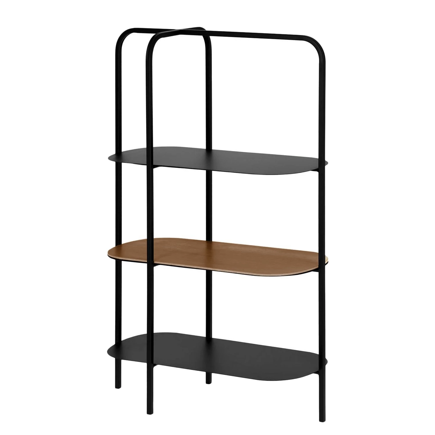 Red Living Étagère Laukaa - Acier / Placage en bois véritable - Noir / Noyer