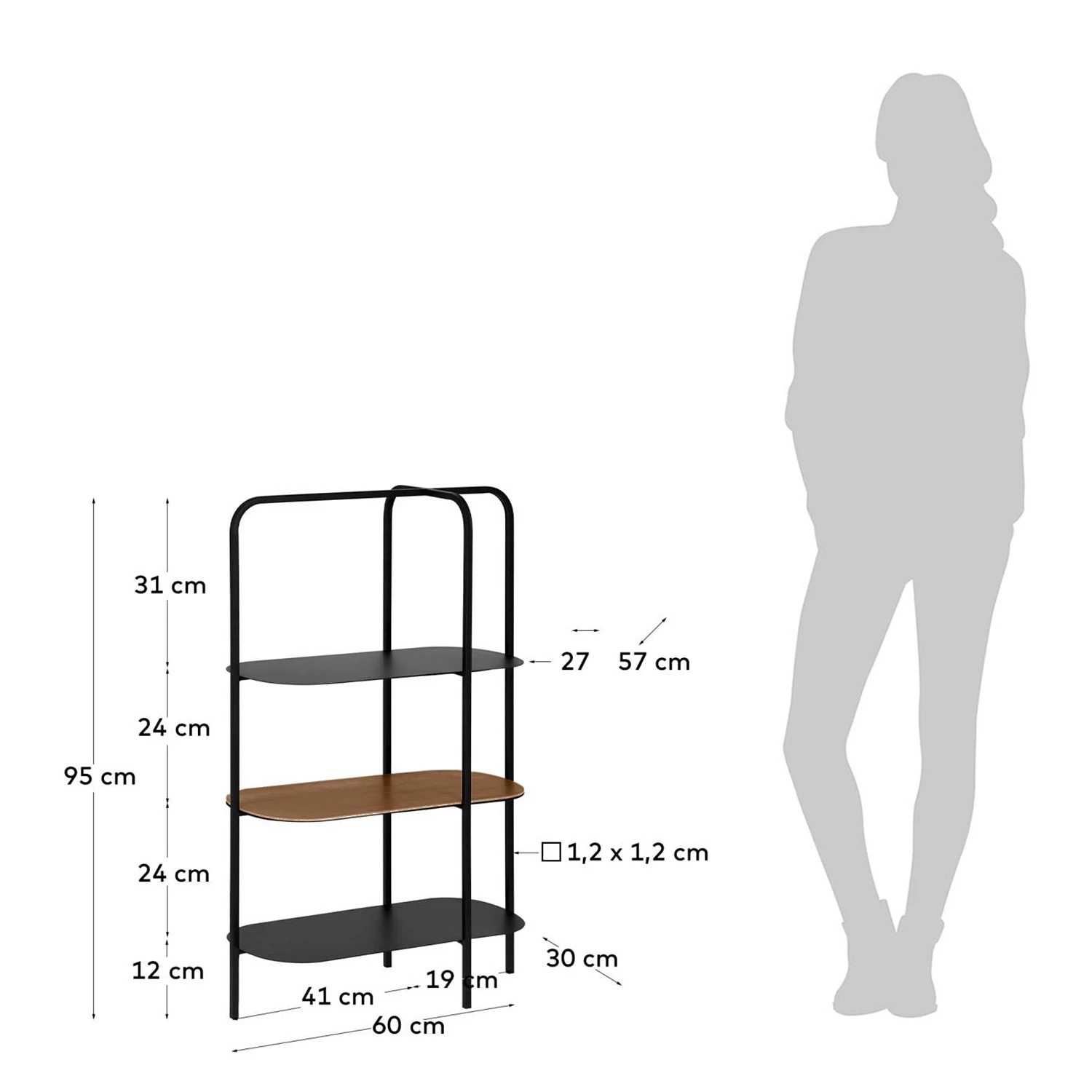 Red Living Étagère Laukaa - Acier / Placage en bois véritable - Noir / Noyer – Image 7