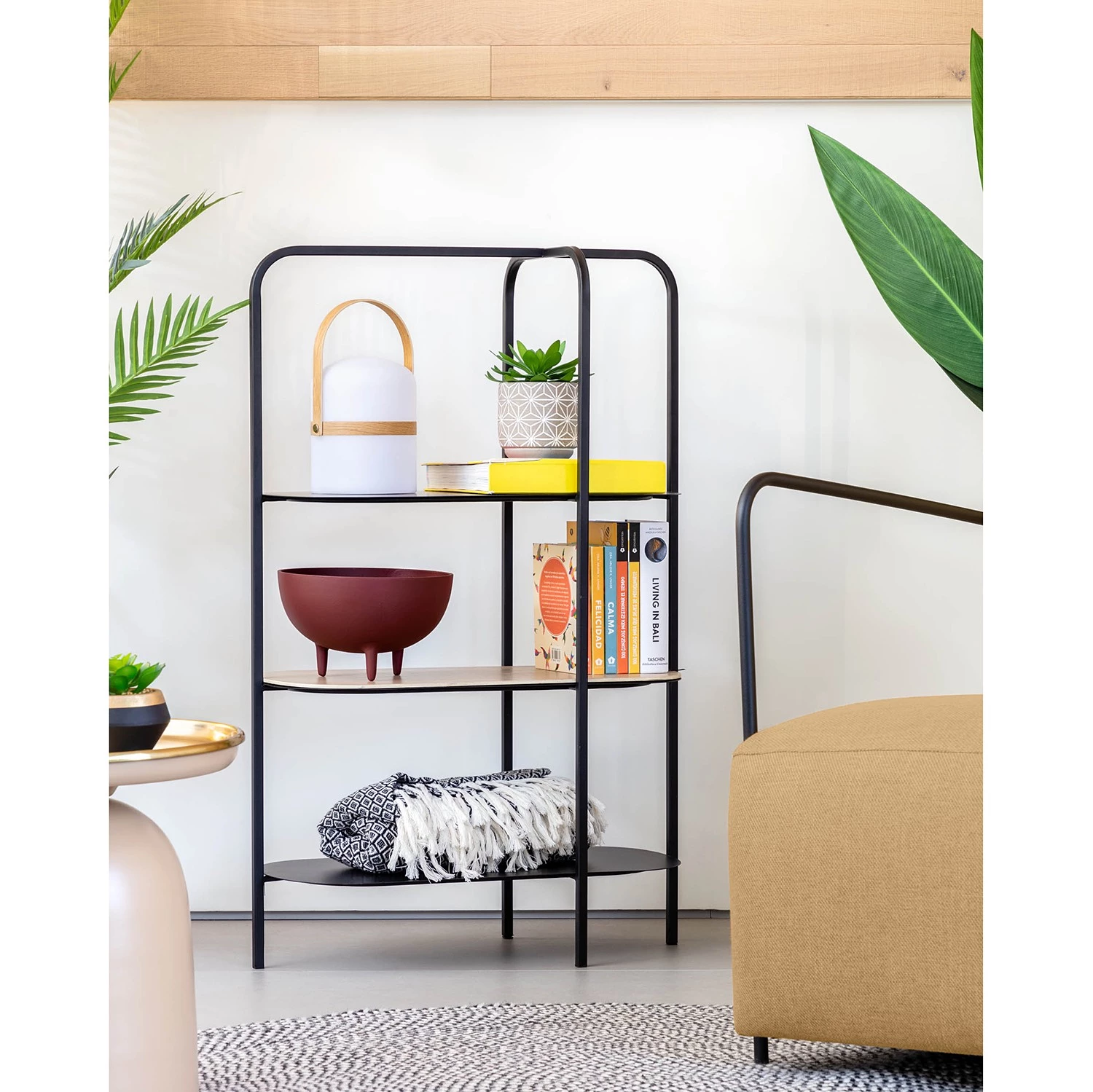 Red Living Étagère Laukaa - Acier / Placage en bois véritable - Noir / Noyer – Image 2