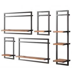 Ars manufacti Étagères murales Manchester II (5 élém.) - Acacia massif / Métal - Acacia / Anthracite