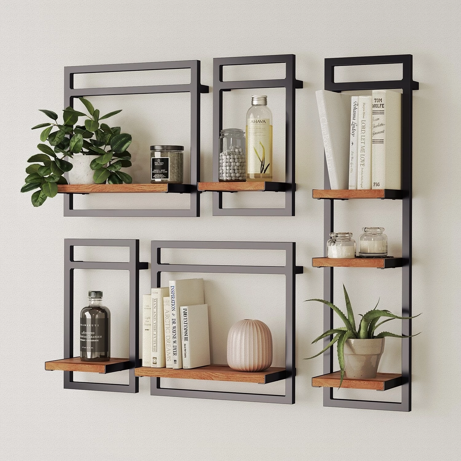 Ars manufacti Étagères murales Manchester III (5 él.) - Acacia massif / Métal - Acacia / Anthracite – Image 2