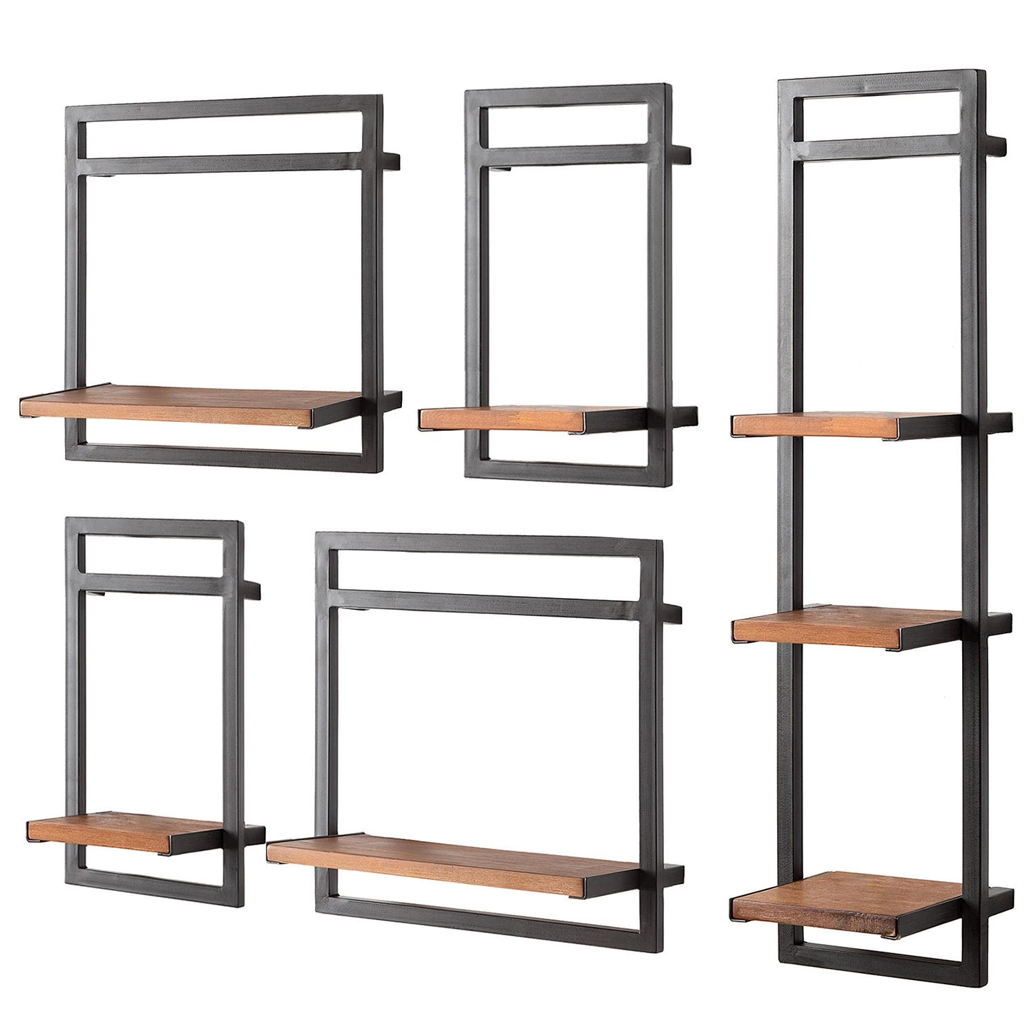 Ars manufacti Étagères murales Manchester III (5 él.) - Acacia massif / Métal - Acacia / Anthracite