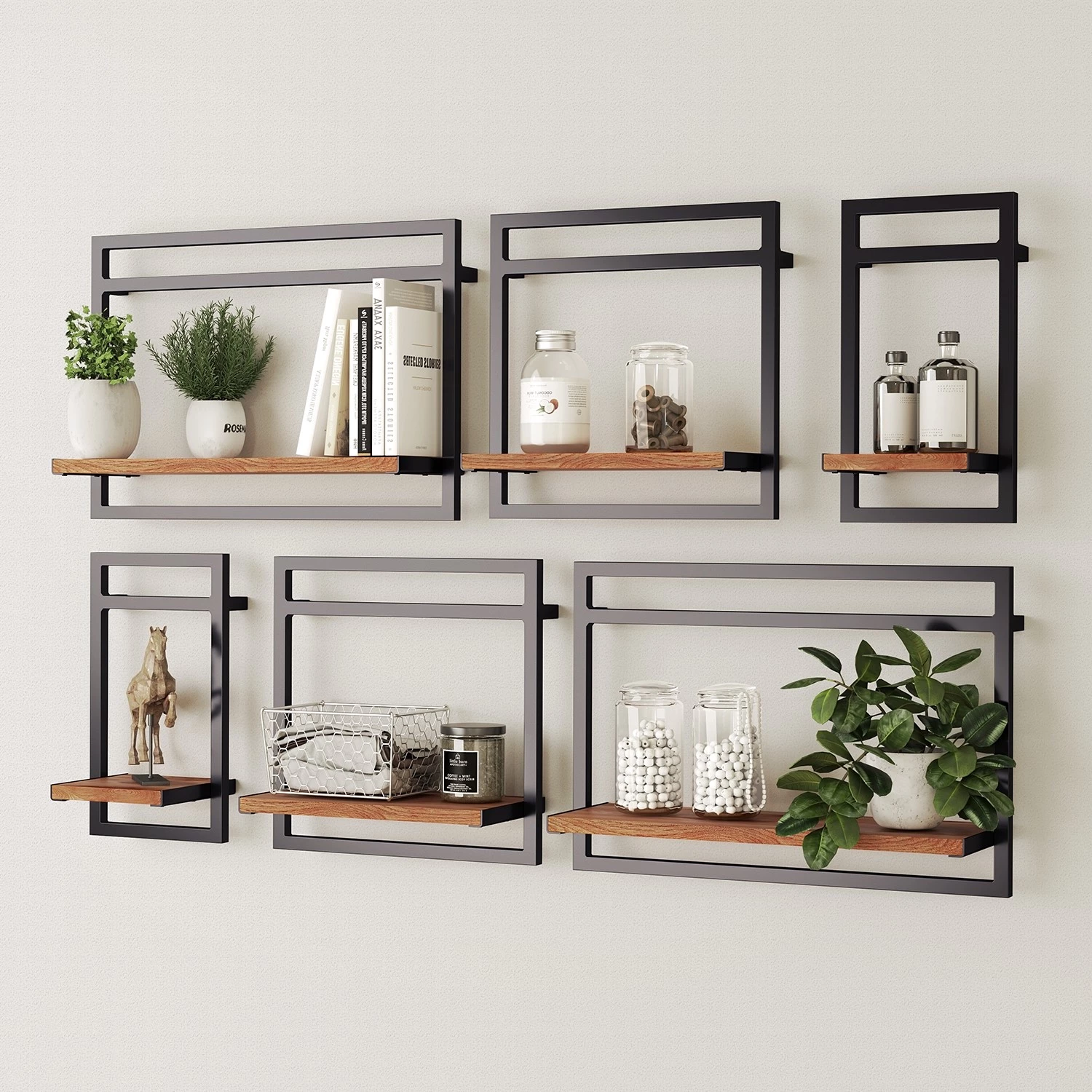 Ars manufacti Étagères murales Manchester IV (6 élém.) - Acacia massif / Métal - Acacia / Anthracite – Image 2