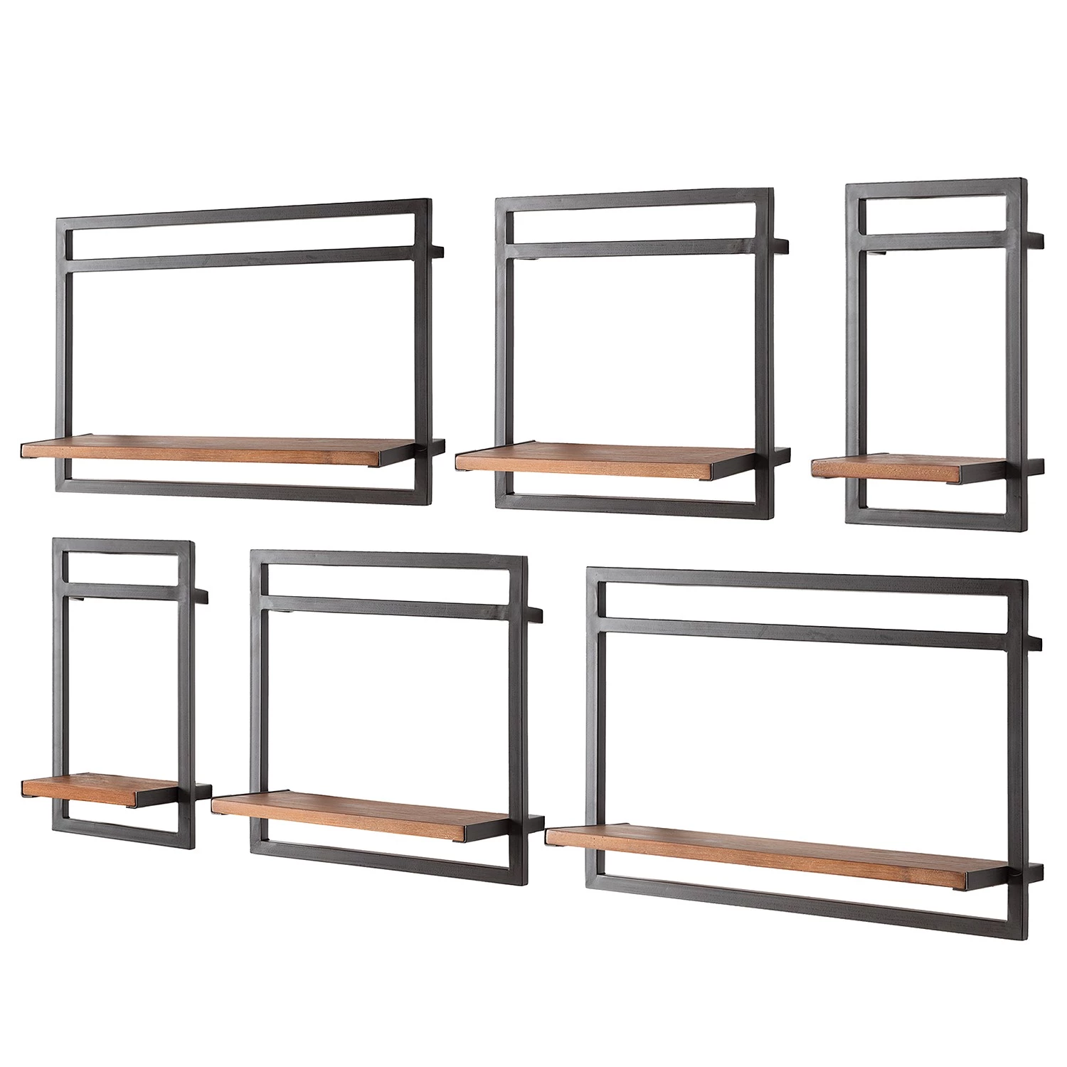 Ars manufacti Étagères murales Manchester IV (6 élém.) - Acacia massif / Métal - Acacia / Anthracite