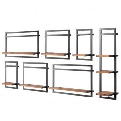Ars manufacti Étagères murales Manchester V (7 élém.) - Acacia massif / Métal - Acacia / Anthracite