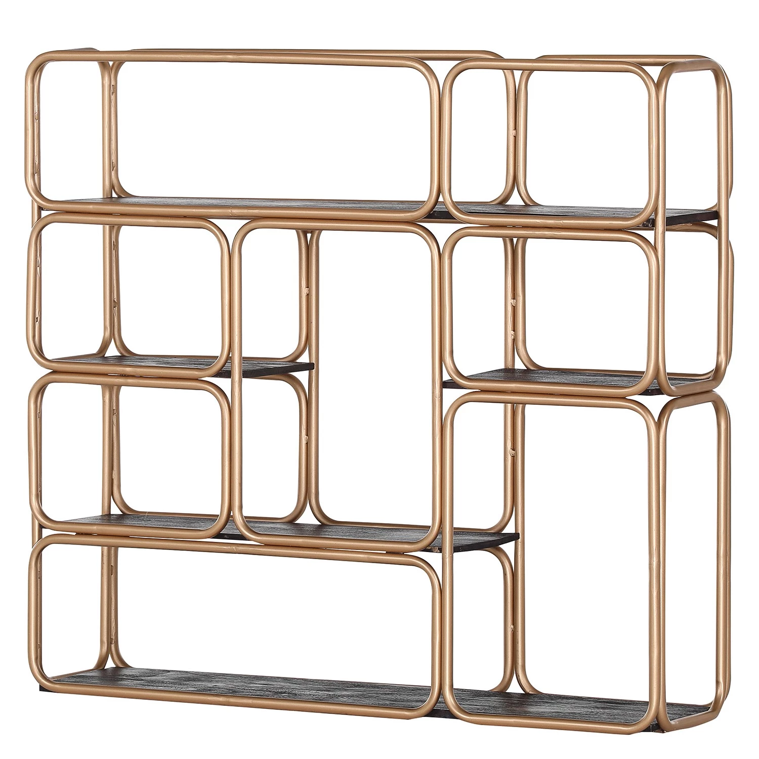 Red Living Étagère murale Oissel I - Acacia massif / Métal - Acacia noir / Doré