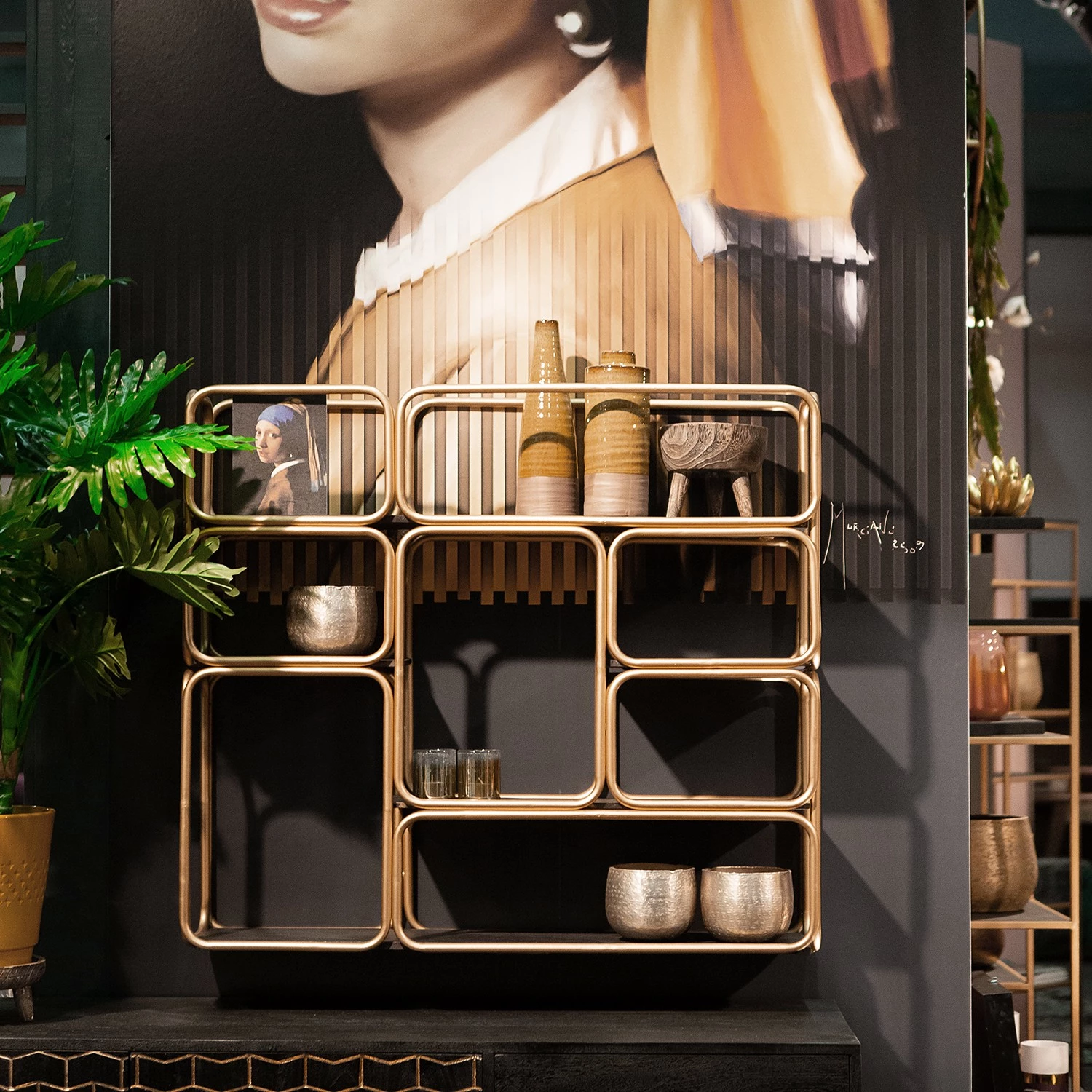 Red Living Étagère murale Oissel I - Acacia massif / Métal - Acacia noir / Doré – Image 2