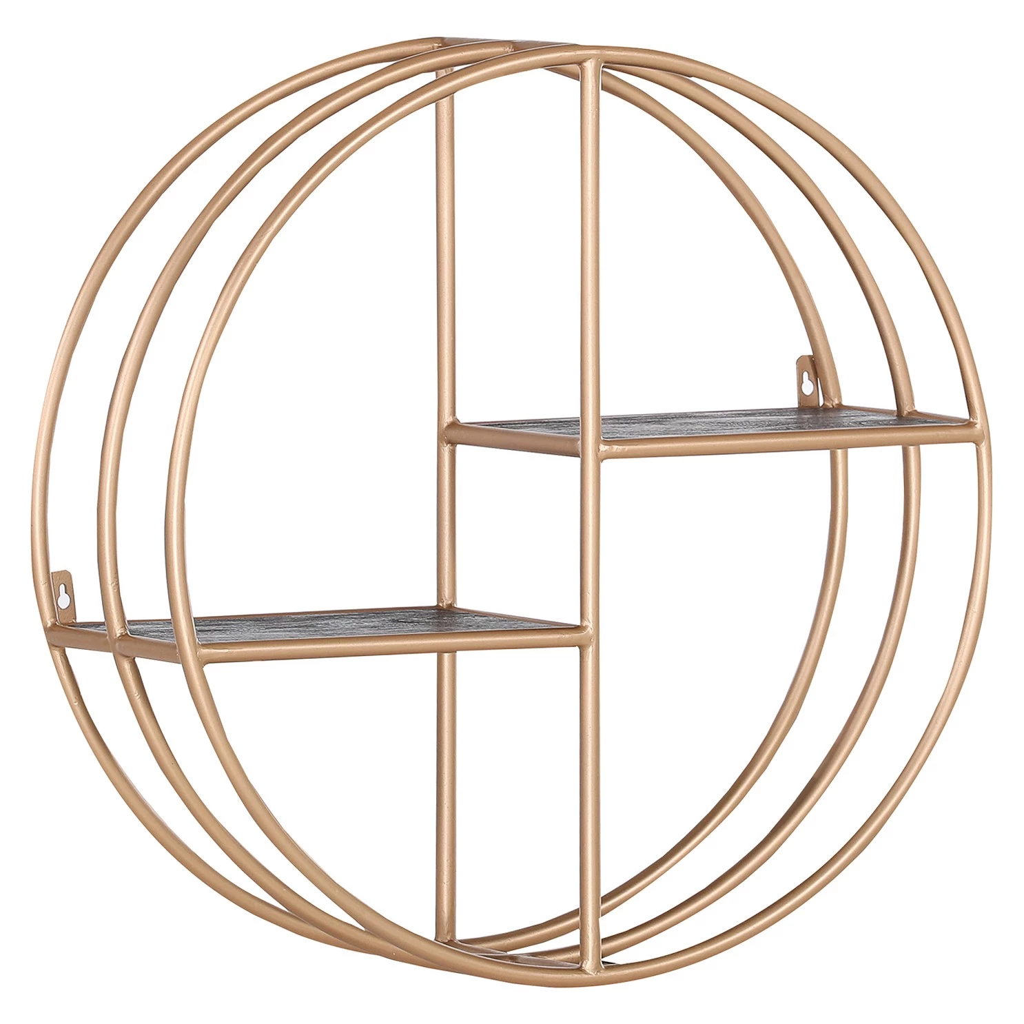 Red Living Étagère murale Oissel II - Acacia massif / Métal - Acacia noir / Doré - Diamètre : 70 cm