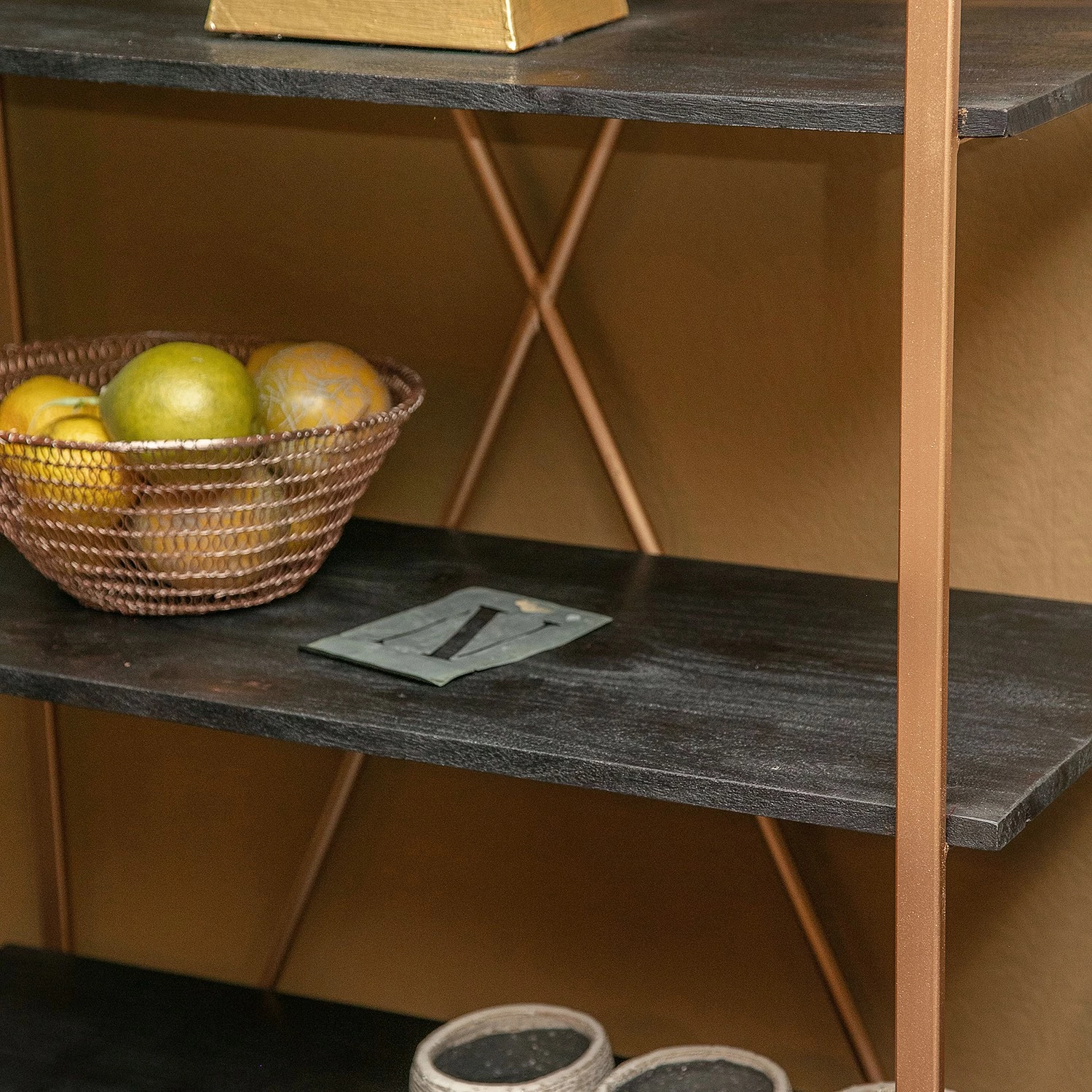 Red Living Étagère Oissel I - Acacia massif / Métal - Acacia noir / Doré – Image 3