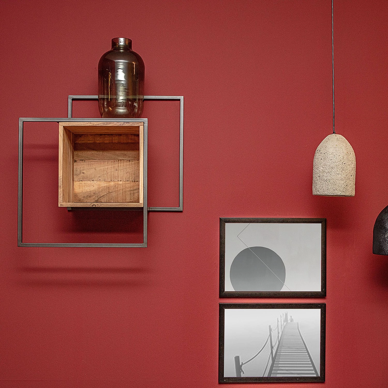 Red Living Étagère murale Fenay - Acacia massif / Métal - Acacia / Noir – Image 3