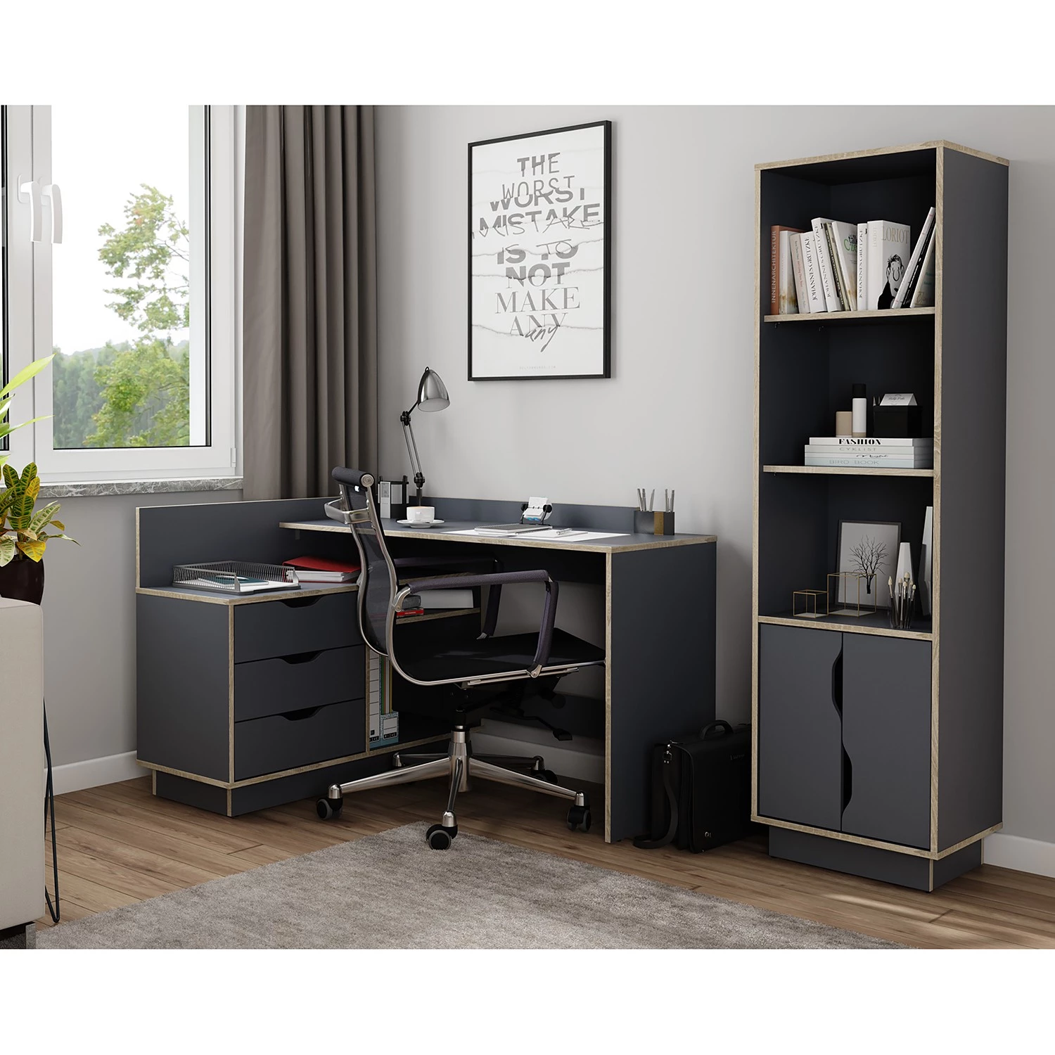 Furnitive Étagère Paroy - Anthracite / Imitation chêne – Image 4