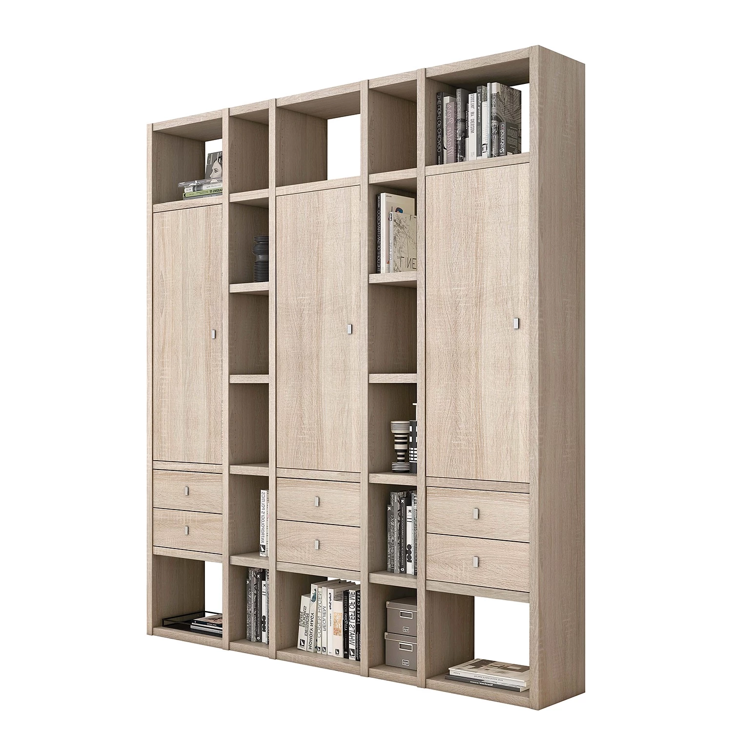 Loftscape Bibliothèque Emporior X - Blanc crème - Imitation chêne de Sonoma - Largeur : 190 cm