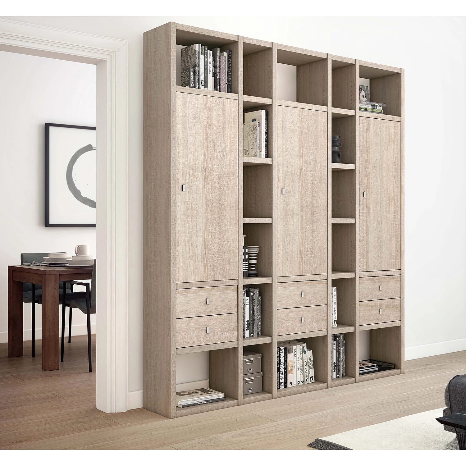 Loftscape Bibliothèque Emporior X - Blanc crème - Imitation chêne de Sonoma - Largeur : 190 cm – Image 2