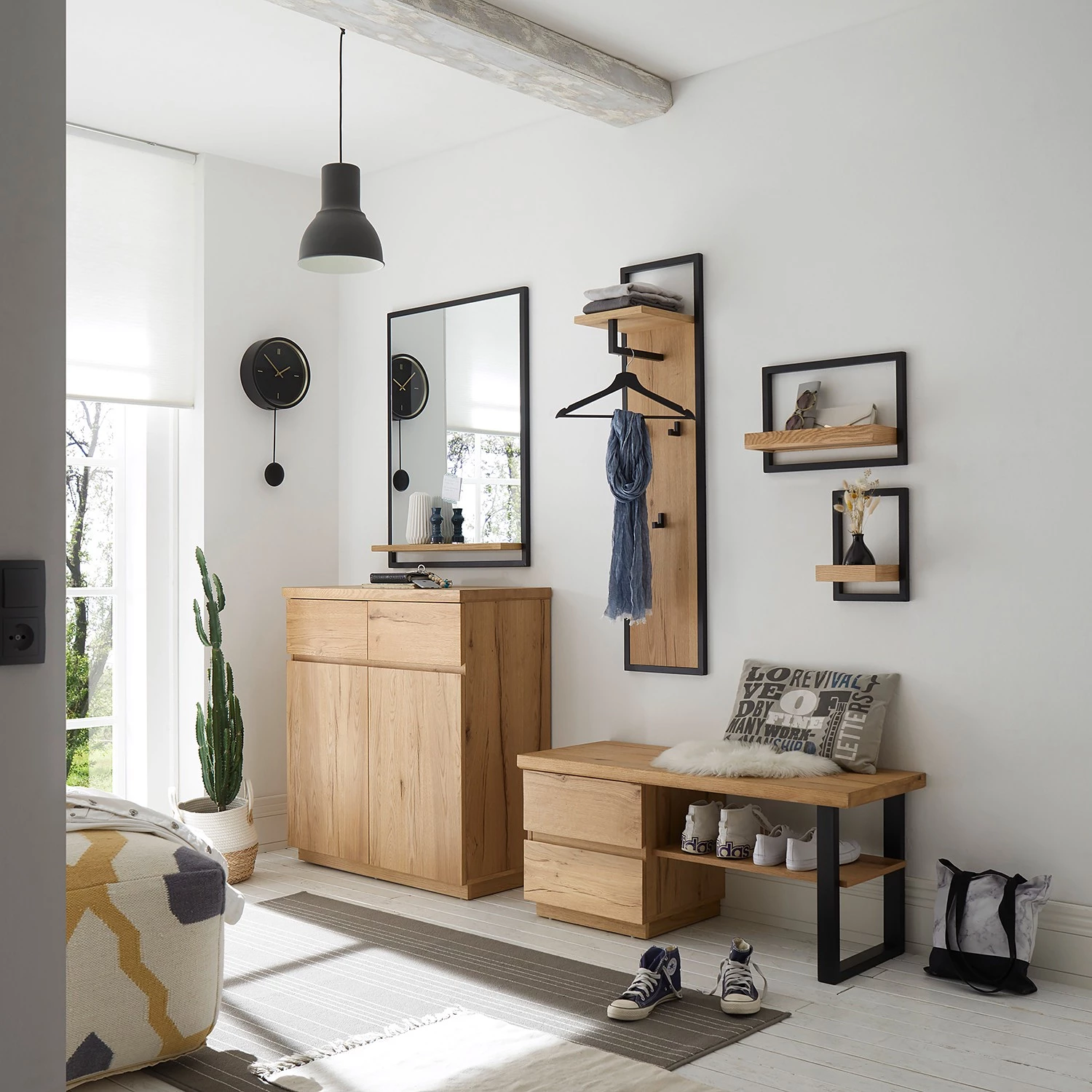 Red Living Étagères murales Marcoola - Métal / Placage en bois véritable - Noir / Chêne à nœuds – Image 2