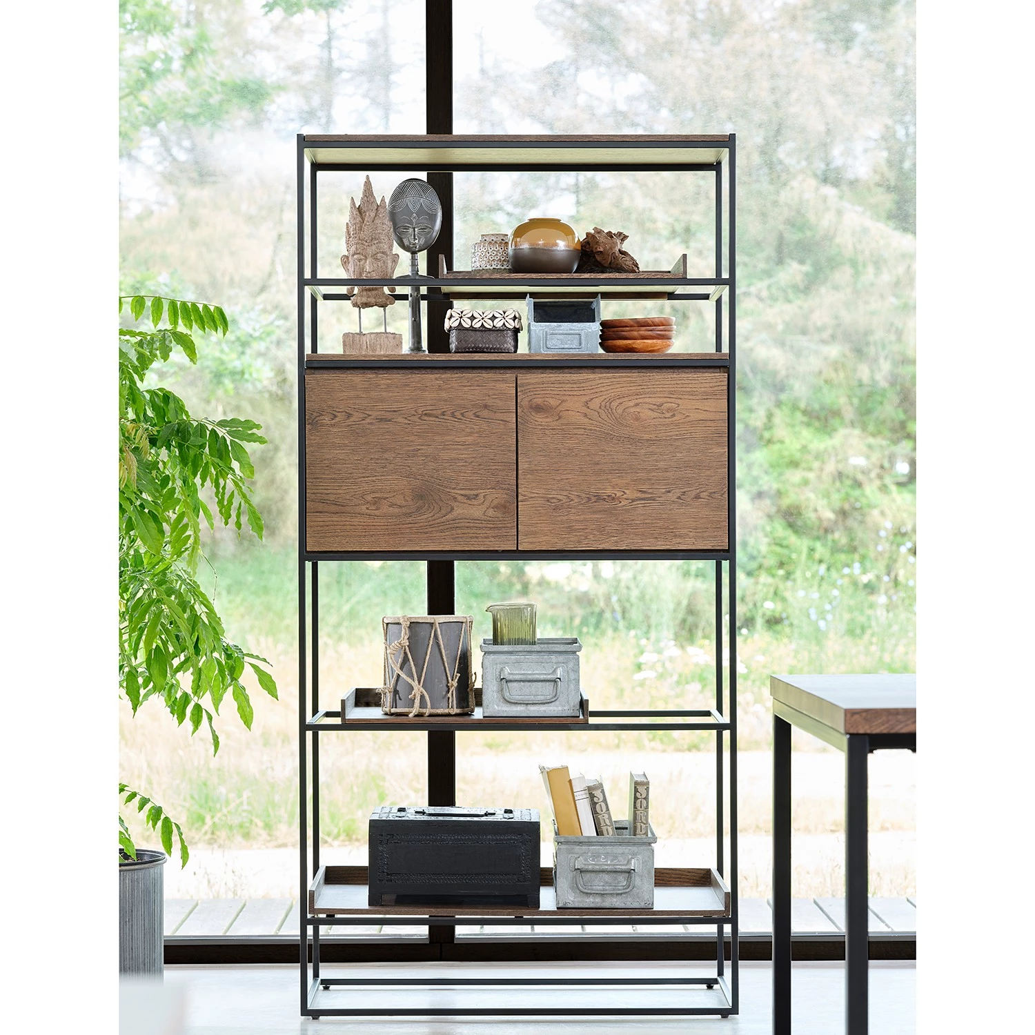 Red Living Étagère Ratho - Placage en bois véritable / Métal - Chêne fumé / Noir – Image 2