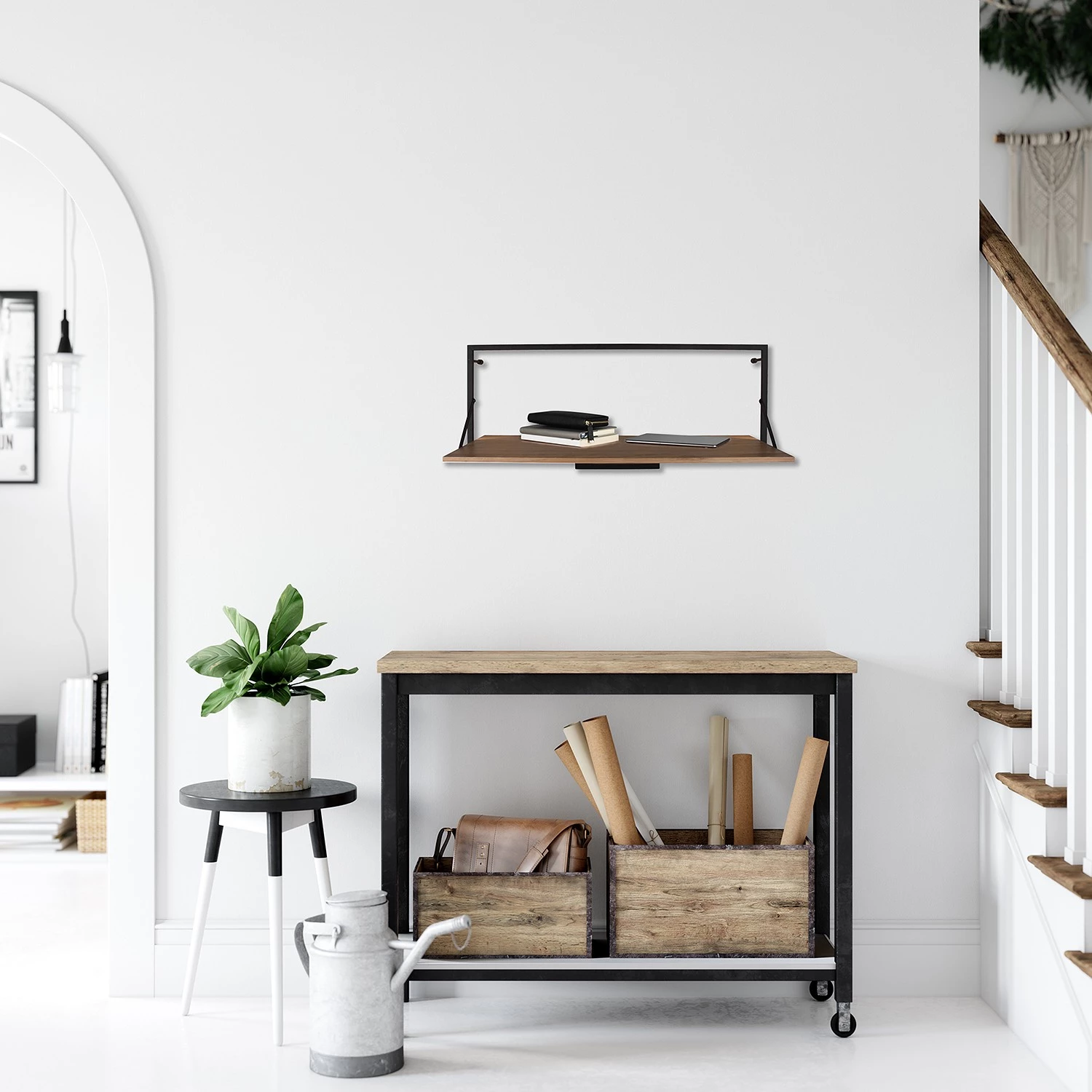 Red Living Étagère murale Legno I - Eucalyptus massif / Métal - Eucalyptus / Noir - Largeur : 90 cm – Image 2