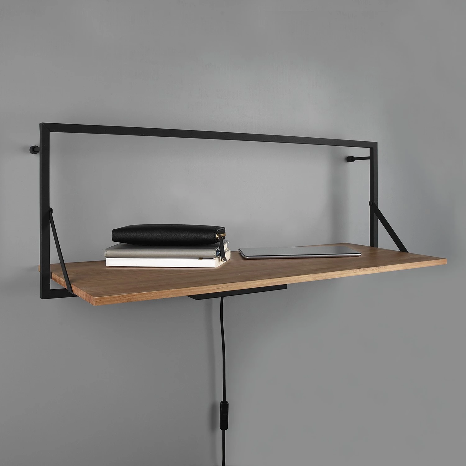 Red Living Étagère murale Legno I - Eucalyptus massif / Métal - Eucalyptus / Noir - Largeur : 90 cm – Image 5