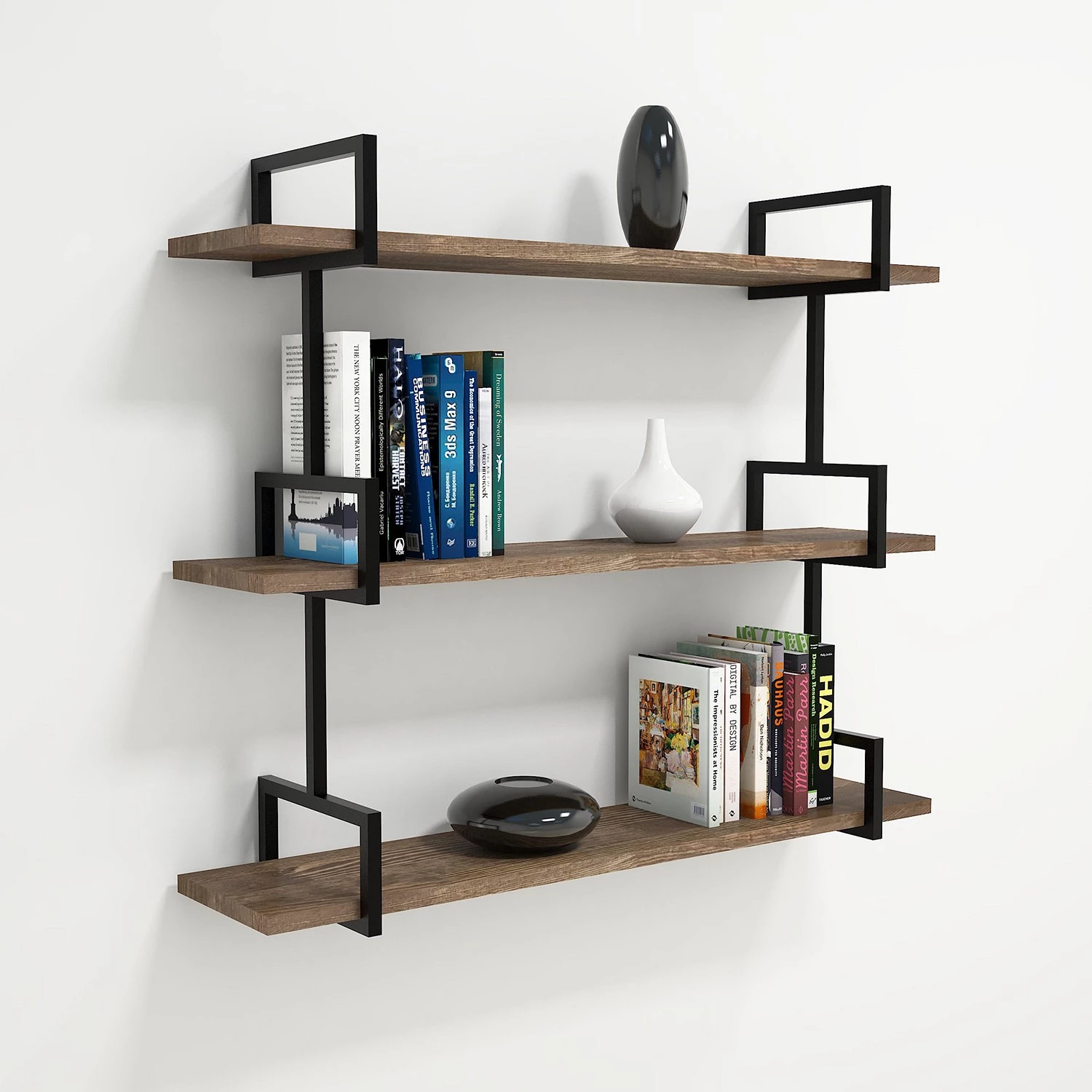 Red Living Tablette murale Ulm - Pin massif / Métal - Pin / Noir – Image 2