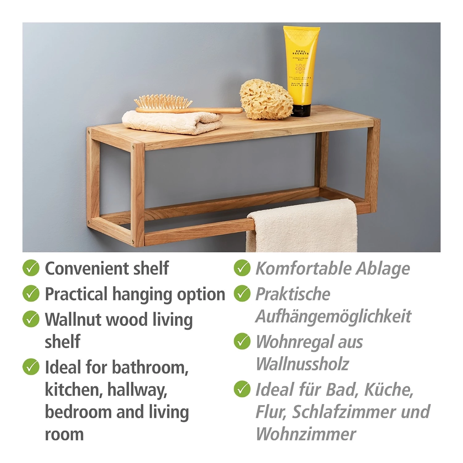 WENKO Étagère murale Ferrara - Noyer massif – Image 6