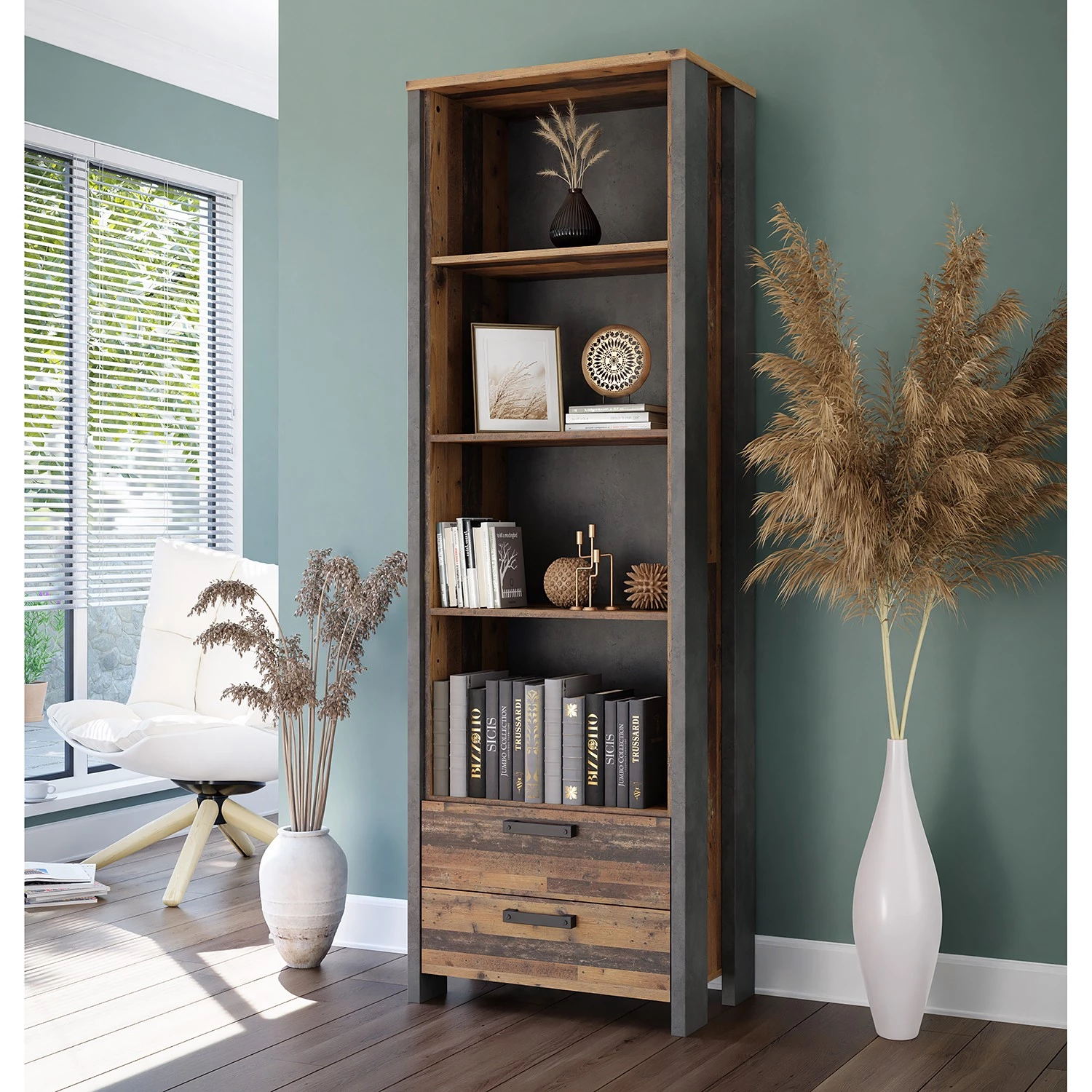 Fredriks Étagères de bureau Clifford II - Imitation bois recyclé / Gris foncé – Image 2