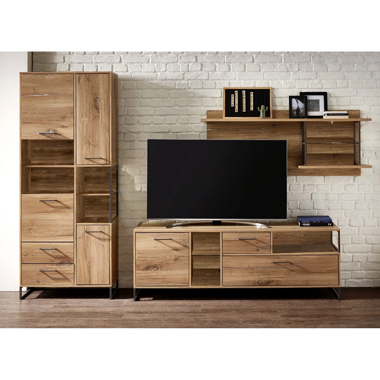 Red Living Étagère murale Sligo - Imitation chêne rustique argenté / Graphite – Image 2