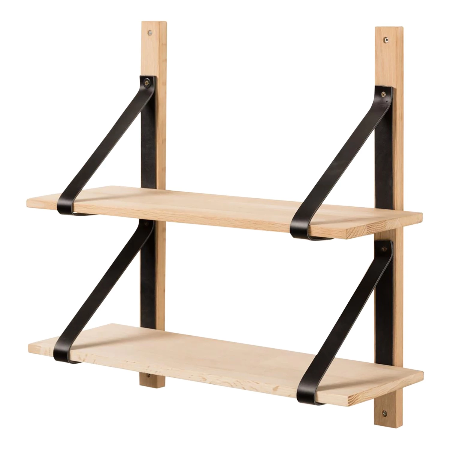 Red Living Étagère murale Nakuru - Hêtre massif / Cuir véritable - Hêtre / Noir