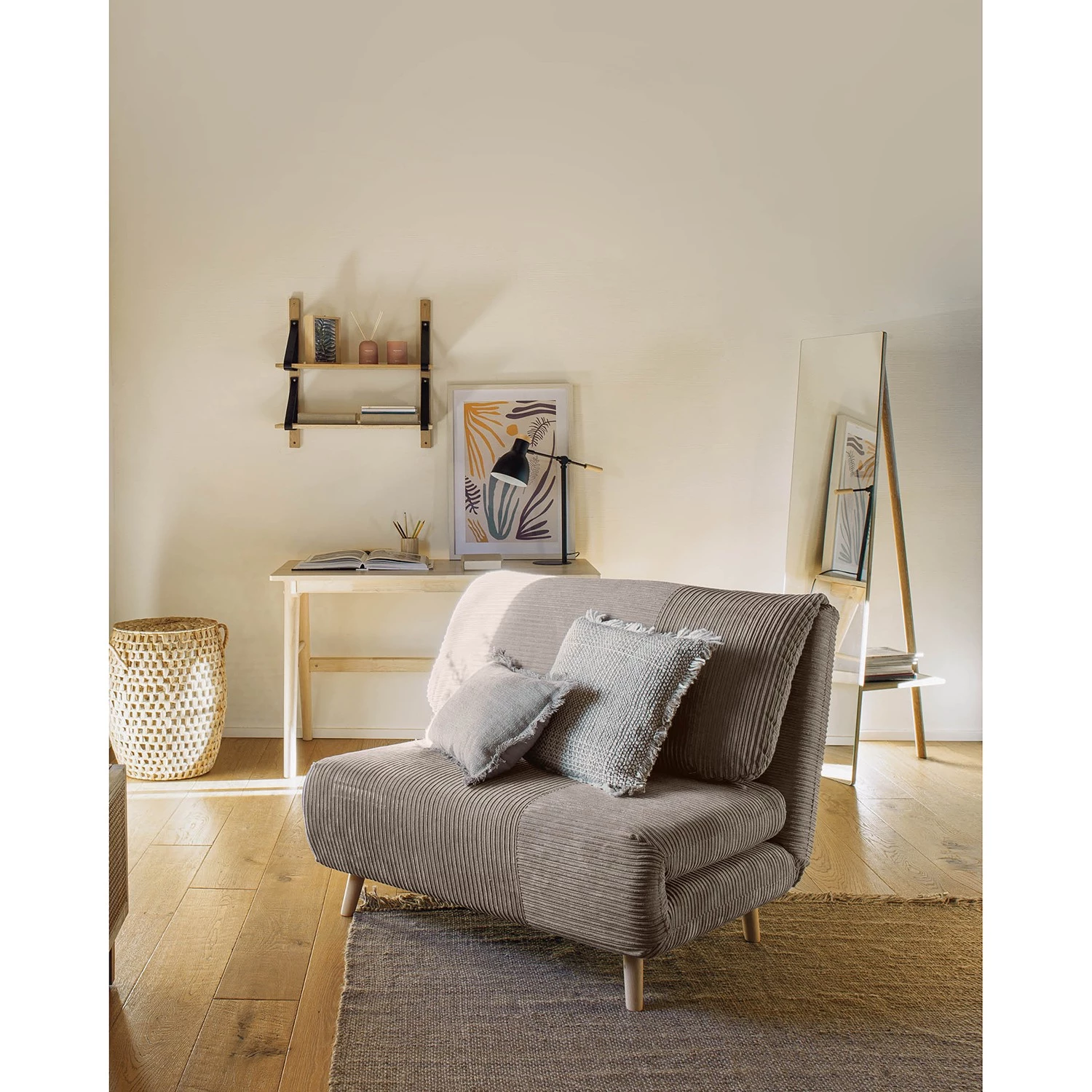 Red Living Étagère murale Nakuru - Hêtre massif / Cuir véritable - Hêtre / Noir – Image 2