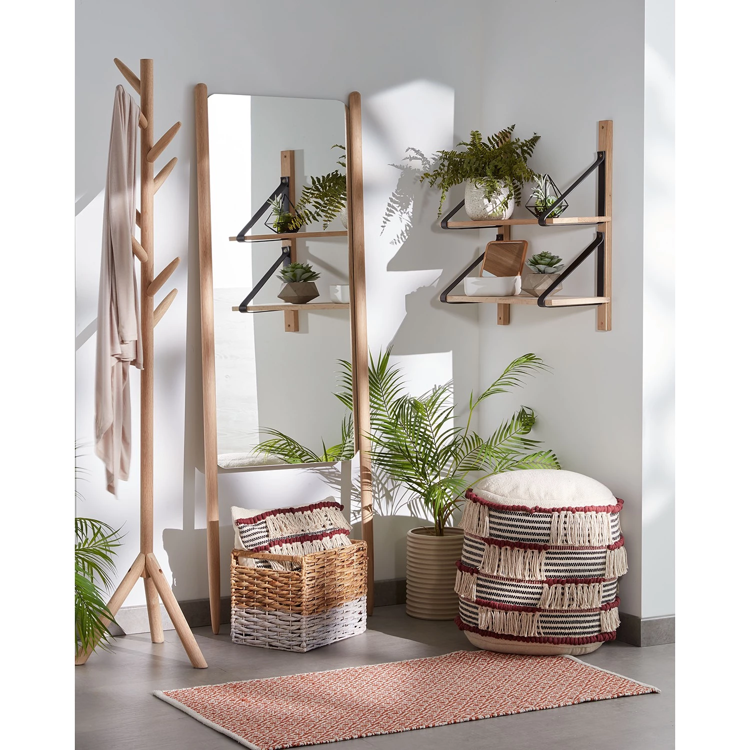 Red Living Étagère murale Nakuru - Hêtre massif / Cuir véritable - Hêtre / Noir – Image 4