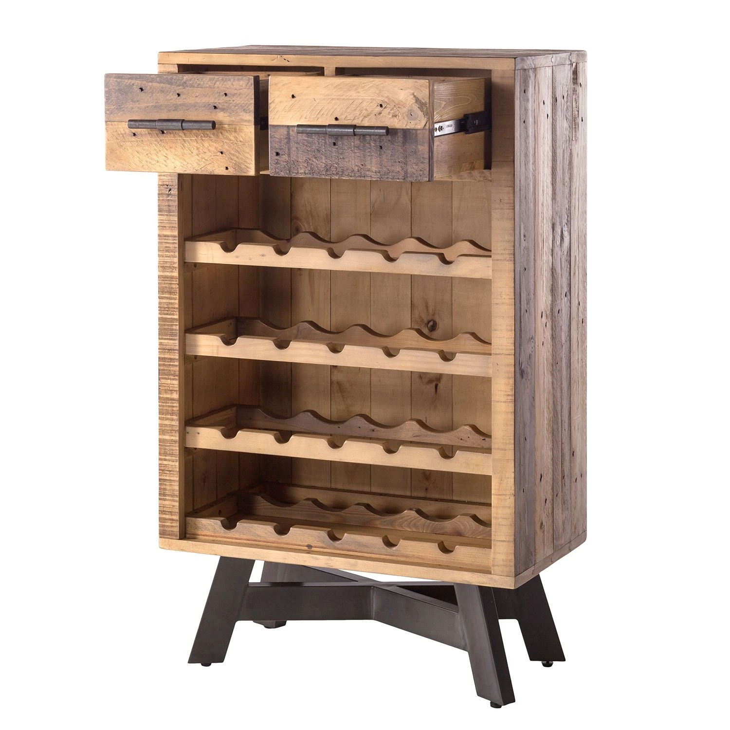 Ars manufacti Étagère à vin Tamati - Pin ancien / Métal - Pin foncé / Noir – Image 4