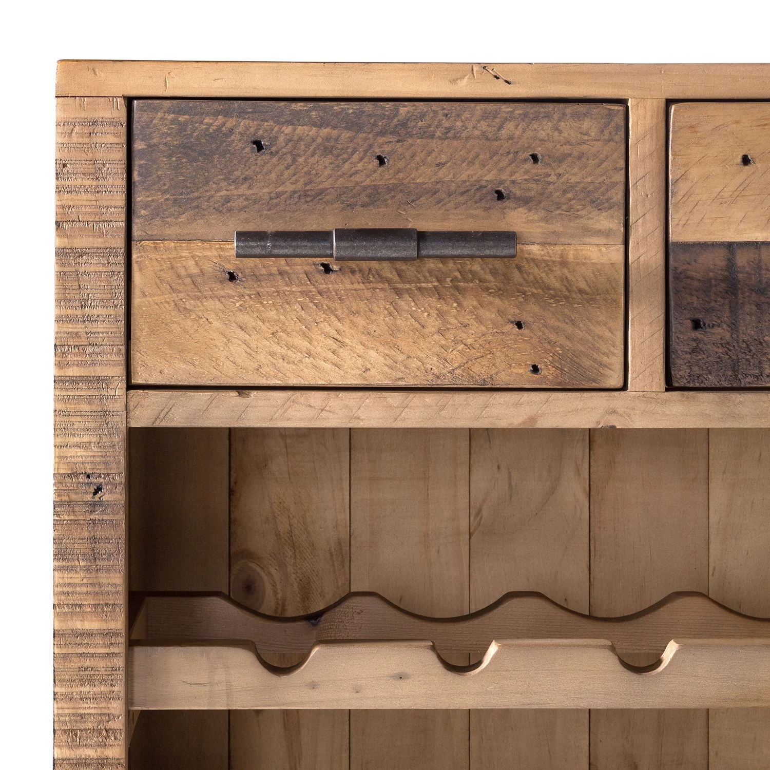 Ars manufacti Étagère à vin Tamati - Pin ancien / Métal - Pin foncé / Noir – Image 6