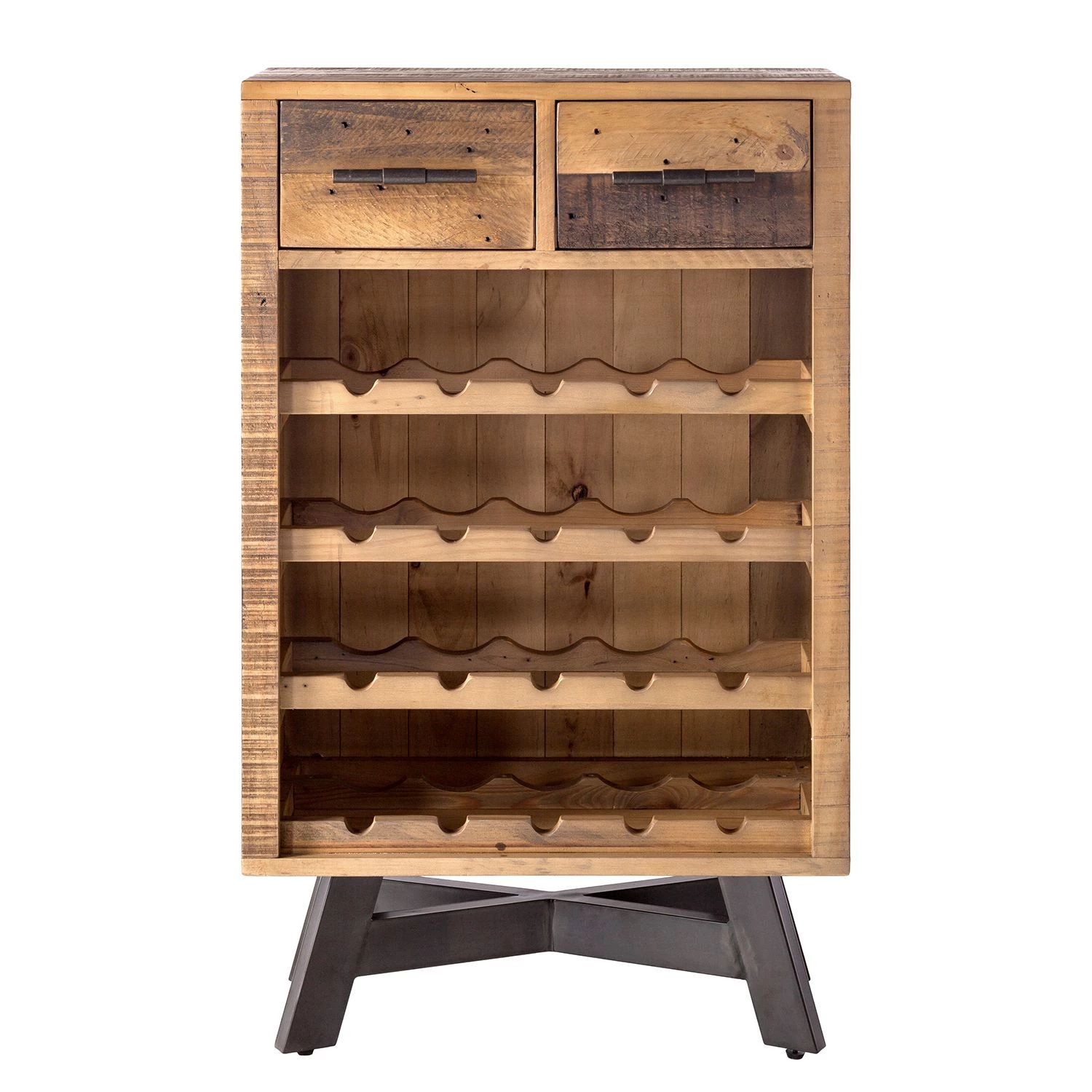 Ars manufacti Étagère à vin Tamati - Pin ancien / Métal - Pin foncé / Noir – Image 3