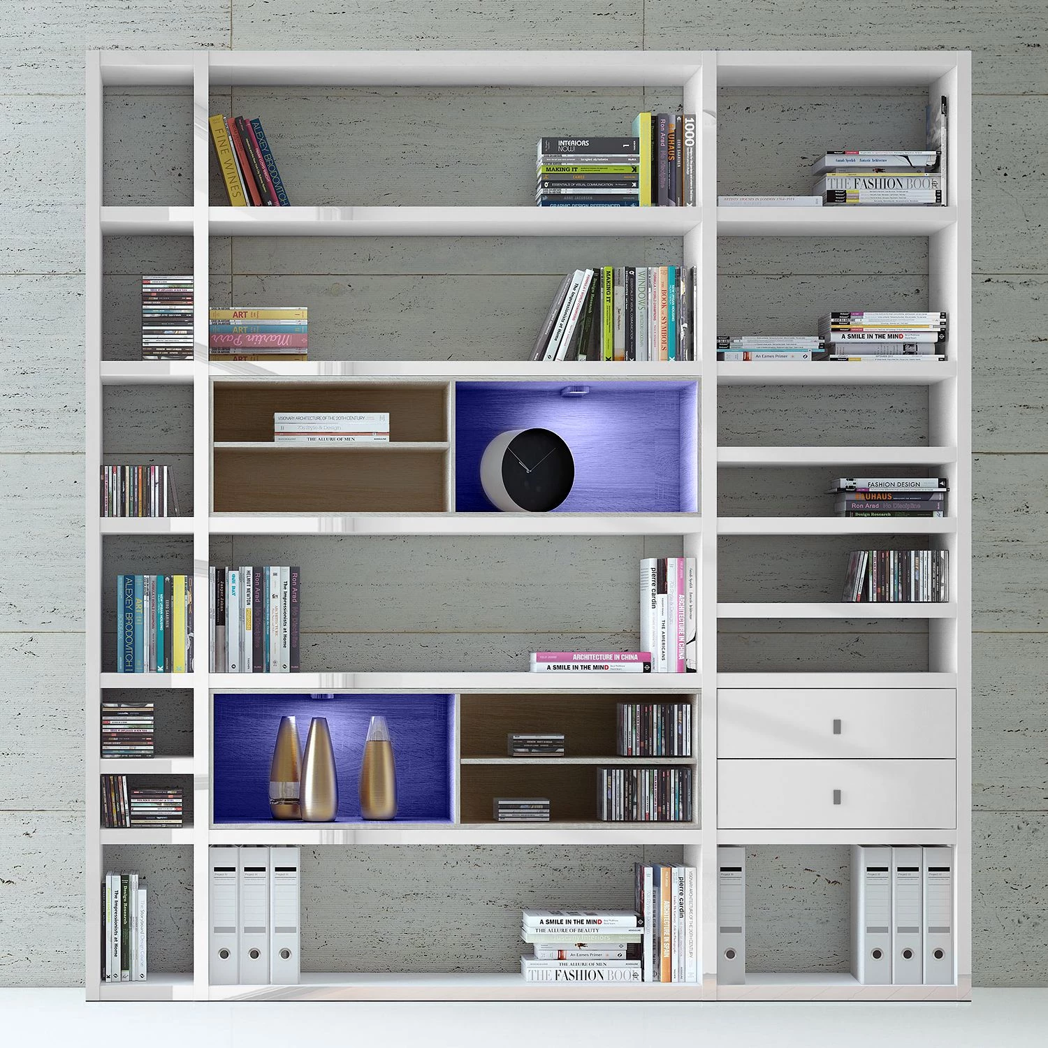 Loftscape Etagère XL Emporior II - Blanc brillant / Imitation chêne de Sonoma - Avec éclairage – Image 3