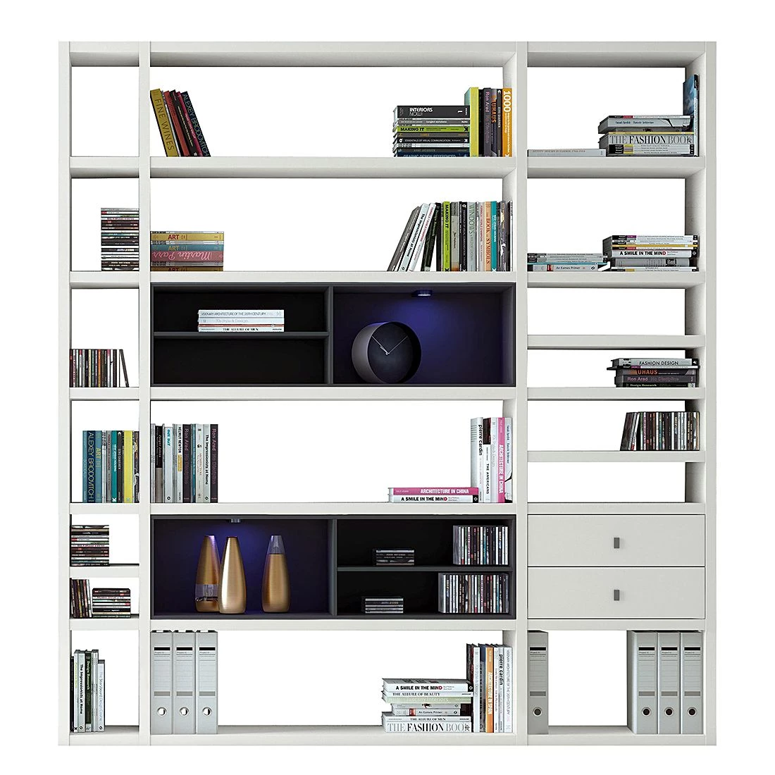 Loftscape Etagère XL Emporior II - Blanc / Noir - Avec éclairage