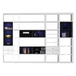 Loftscape Etagère XXL Emporior III - Blanc brillant / Noir - Avec éclairage
