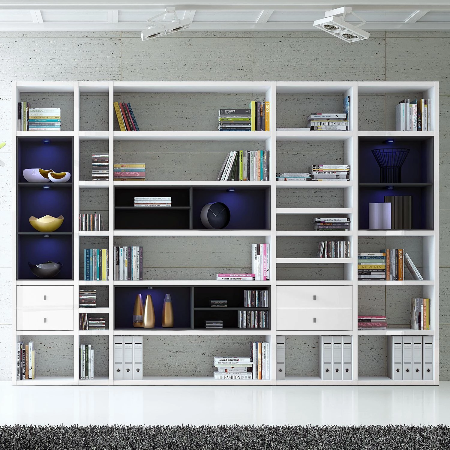 Loftscape Etagère XXL Emporior III - Blanc brillant / Noir - Avec éclairage – Image 4