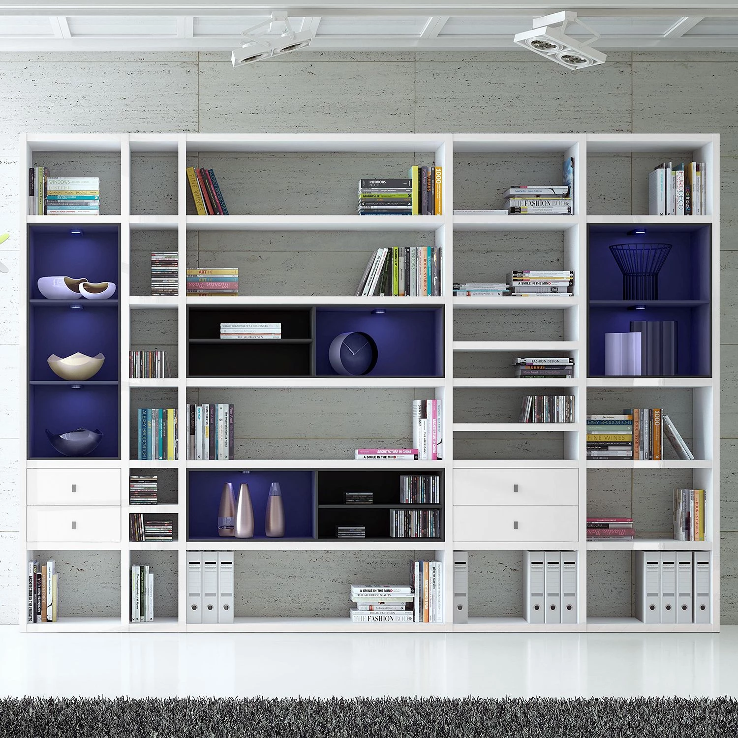 Loftscape Etagère XXL Emporior III - Blanc brillant / Noir - Avec éclairage – Image 3