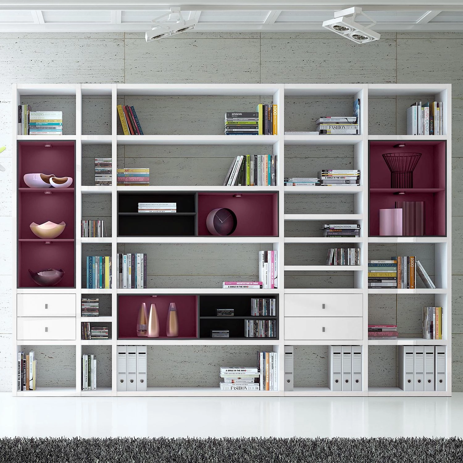 Loftscape Etagère XXL Emporior III - Blanc brillant / Noir - Avec éclairage – Image 2