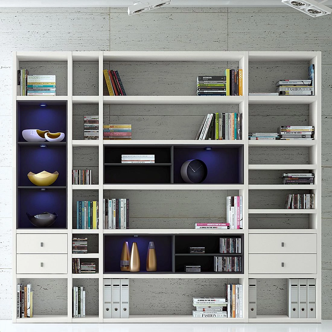 Loftscape Etagère XXL Emporior IV.A - Blanc / Noir - Avec éclairage