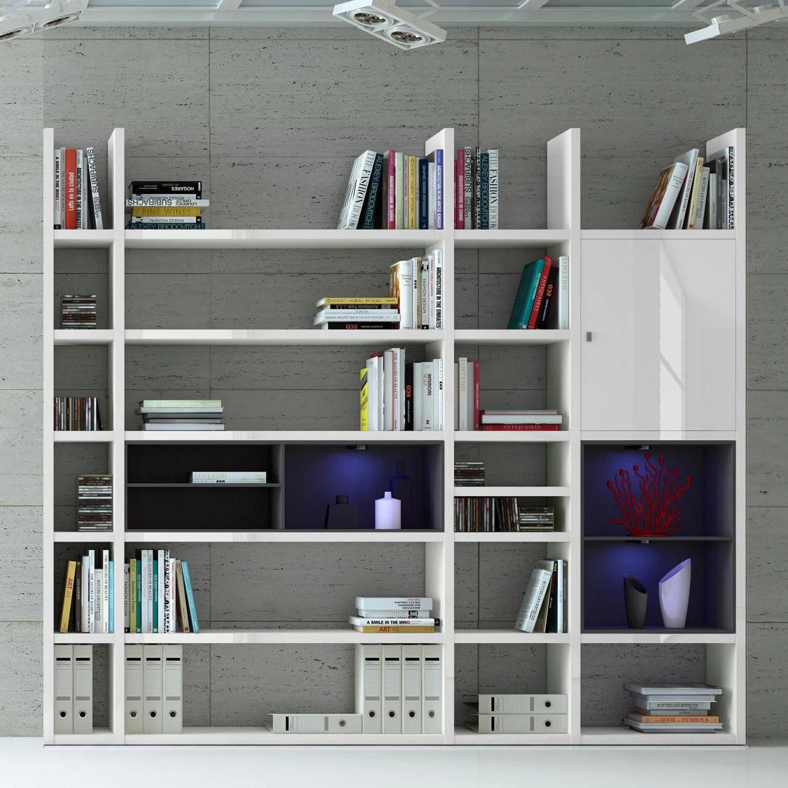 Loftscape Etagère XXL Emporior IV.B - Blanc brillant / Noir - Avec éclairage – Image 4