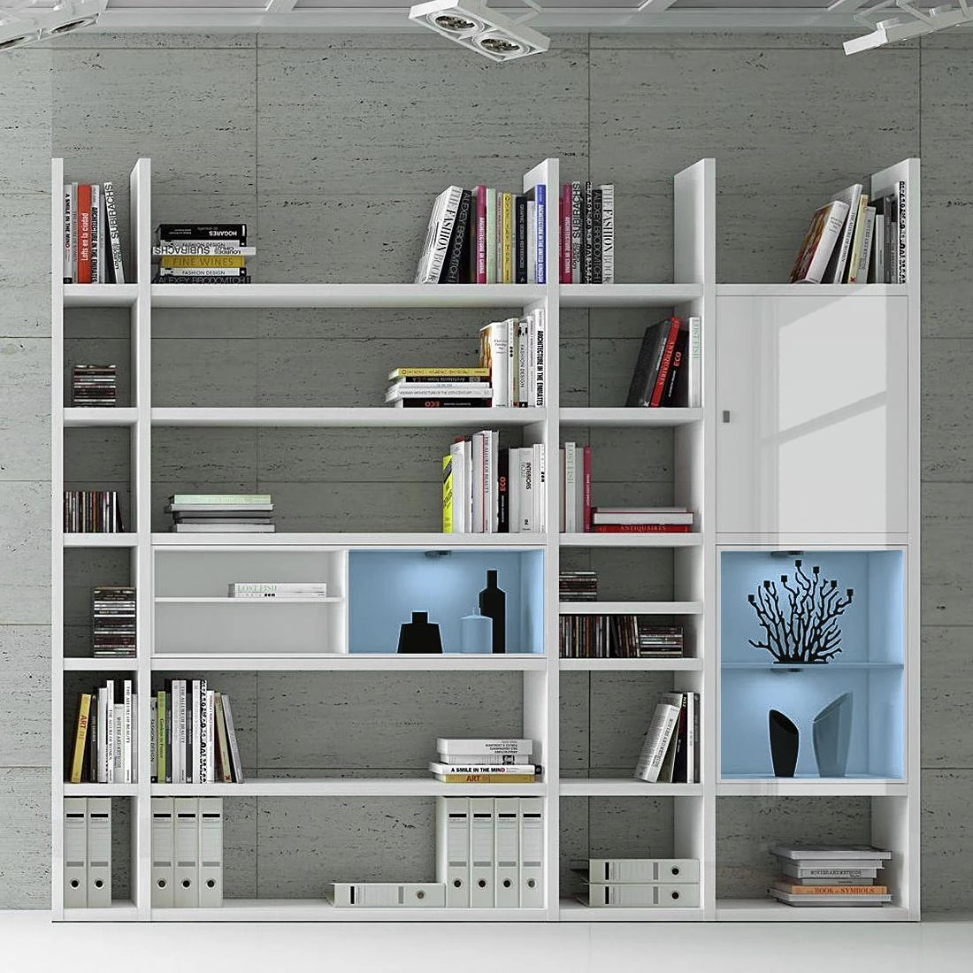 Loftscape Etagère XXL Emporior lV.B - Blanc brillant / Blanc - Avec éclairage